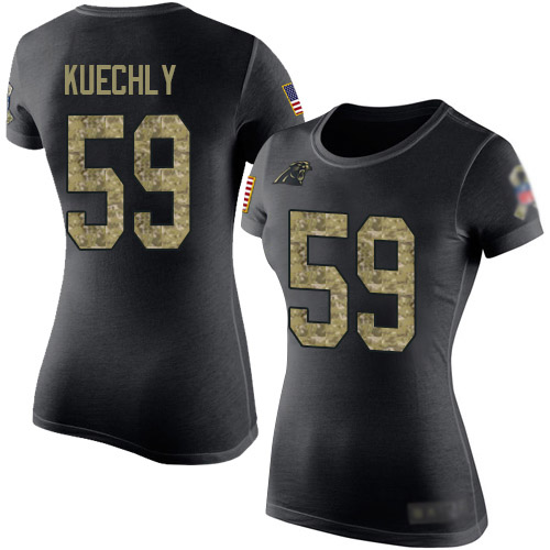 Carolina Panthers Black Camo Women Luke Kuechly Salute to Service NFL Football #59 T Shirt->women nfl jersey->Women Jersey